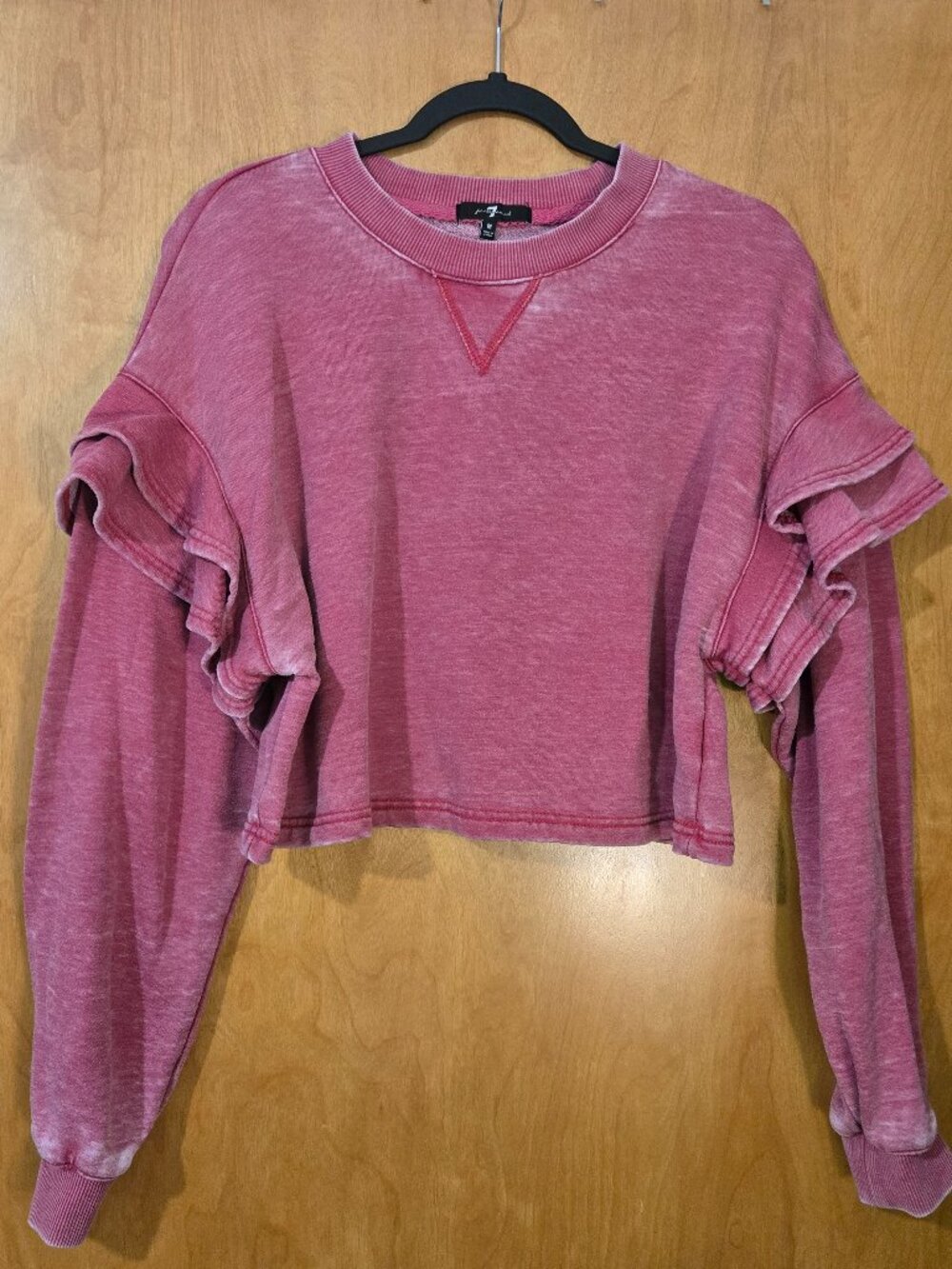 7 For All Mankind Berry Crop Ruffle Sleeve Sweatshirt Womens Medium